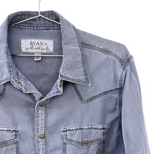 RYAN MICHAEL Western Metal Snap Thin Corduroy Button Up Shirt • Large • blue